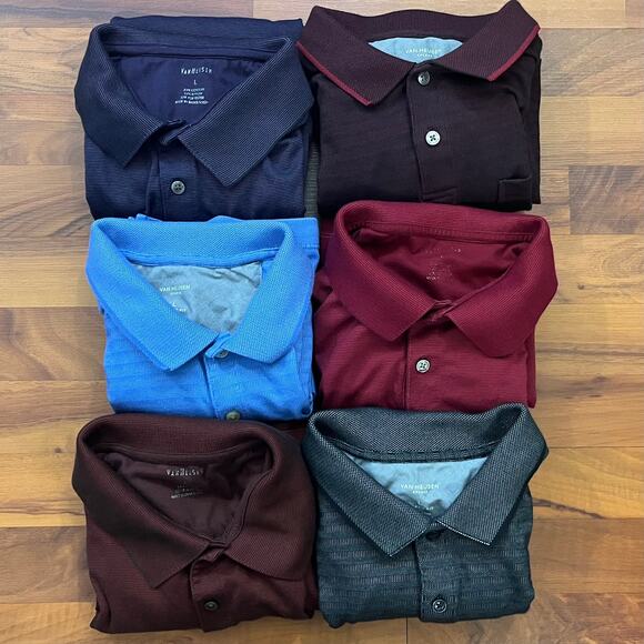 Lot of 6 Van Heusen Red/Blue/Purple Short Sleeve Pocket Polo Shirt Men's Size L - Picture 1 of 2
